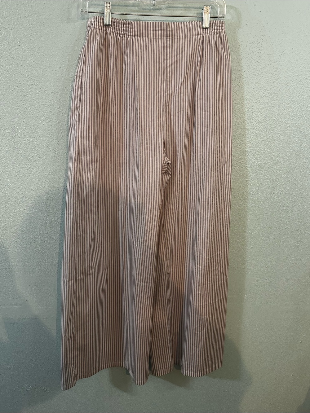 LESET White & Black Pinstripe Wide Leg Pull-On Pants Size S Made in USA
